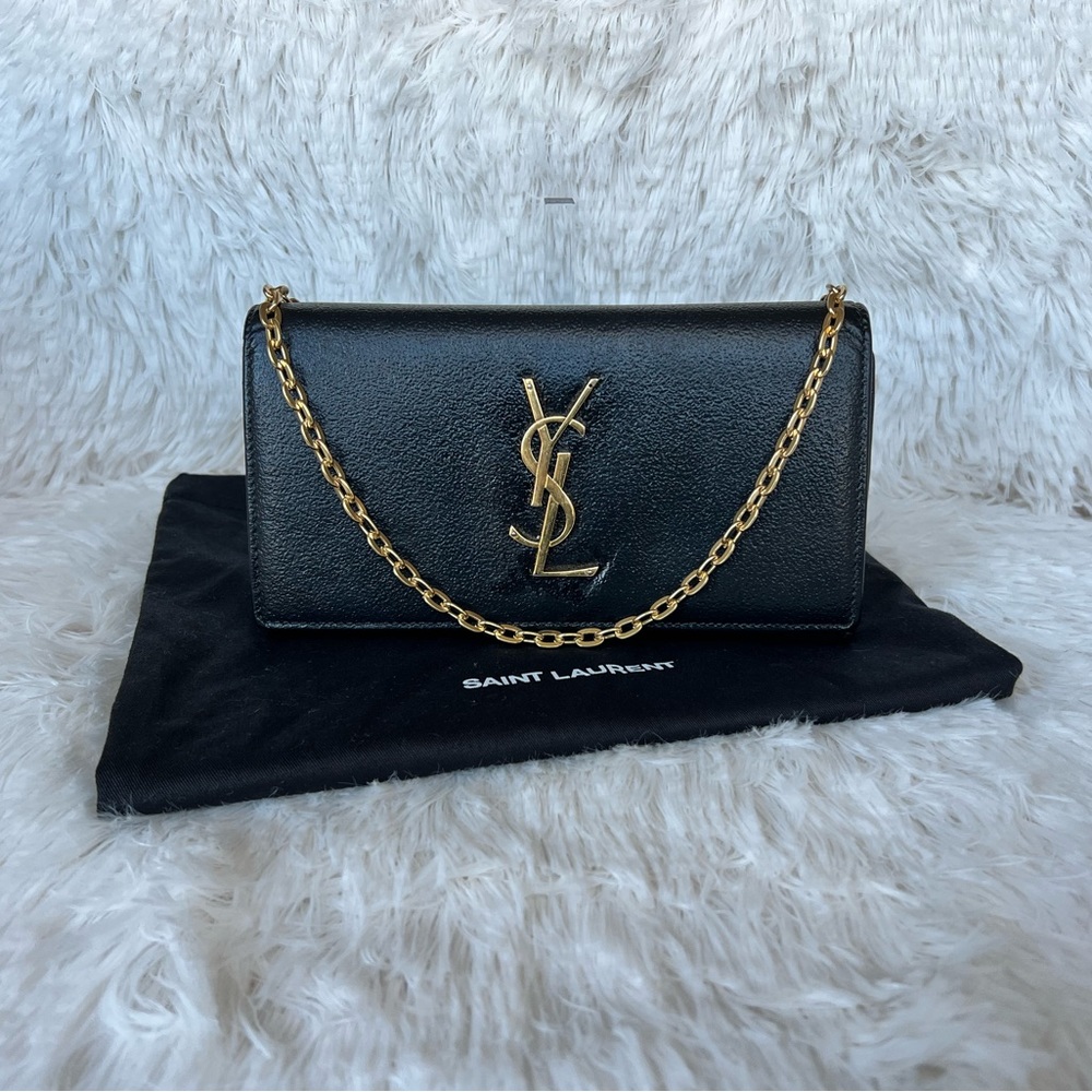 Authentic Yves Saint Laurent Monogram Black Leather Wallet with dust bag